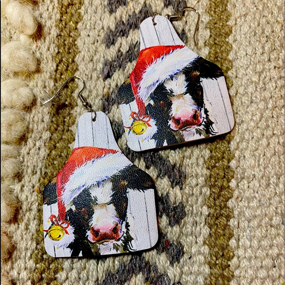 Cow tag Christmas cow earrings